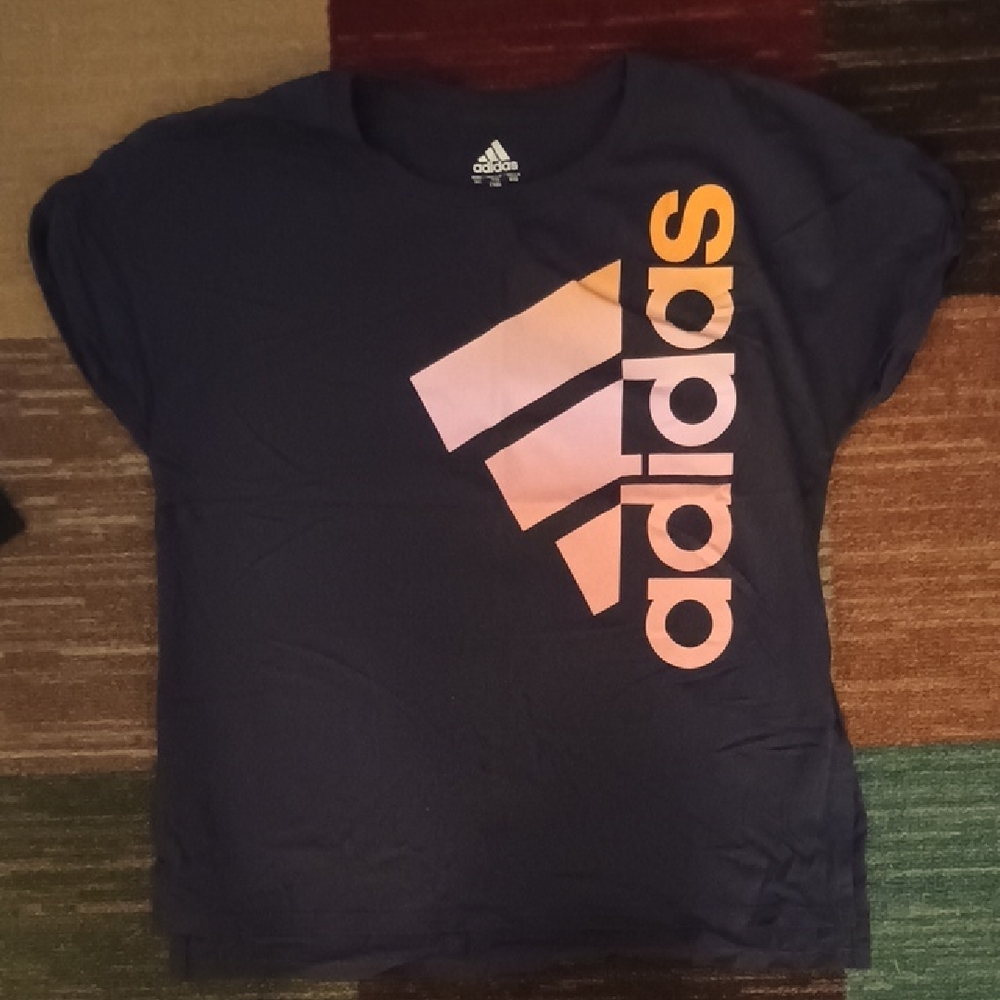 Adidas Navy T-Shirt with Orange Logo